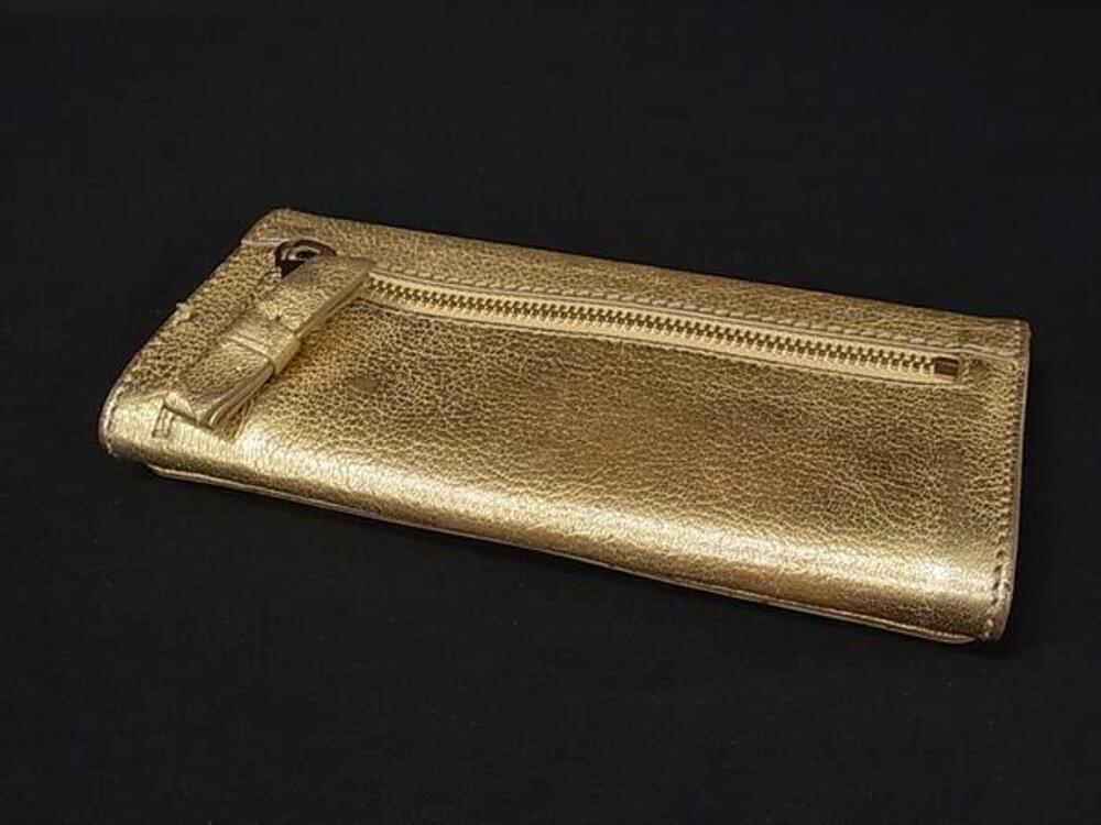 Chloe Long Black Leather Wallet Billfold Bi Tone Shadow Gold fold